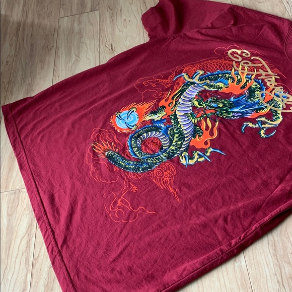 Ed Hardy Burgundy Dragon Graphic Tee - Picture 9 of 10